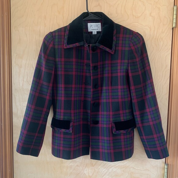 Womens 90s Plaid Blazer Size 4p - Picture 1 of 6